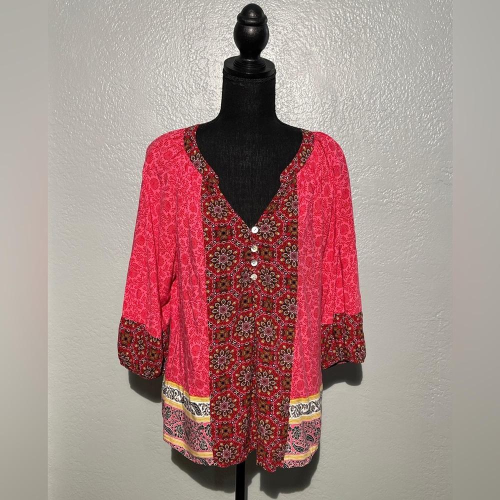 Anthropologie Fig & Flower Pink Peasant Blouse Top